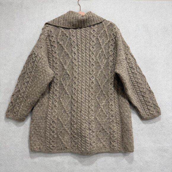 Made in Ireland Hooded Cardigan Sweater Womens Large Oatmeal Aran Cable Knit - Picture 11 of 15